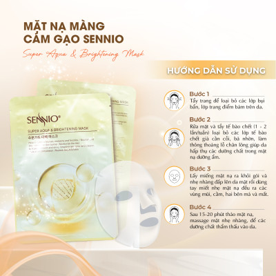 Mặt nạ cám gạo cấp ẩm Sennio Supper Aqua & Brightening Mask dưỡng trắng da ngăn ngừa lão hoá 23ml SNO 821