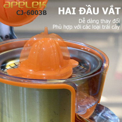 Máy vắt cam APELEK CJ-6003B - Hàng chính hãng - Đầu rót trực tiếp tiện lợi - Công suất 200W mạnh mẽ - Lưới lọc bằng Inox 304 dễ dàng vệ sinh - Tay ép an toàn-  Hai đầu vắt lớn và nhỏ 