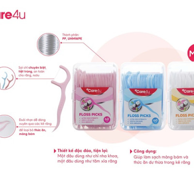 [ Combo mua 2 tặng 1 ] Chỉ kẽ răng Care4u chăm sóc răng miệng Pierrot- Các màu