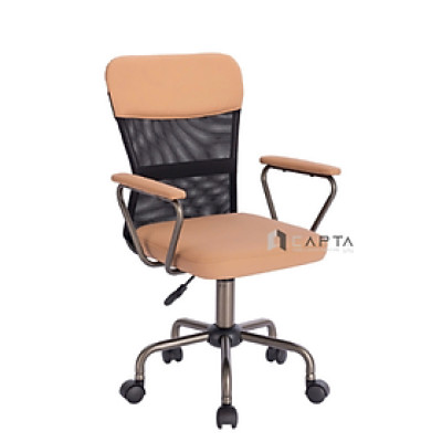 Ghế học sinh trung học nâu bò CE1033-P Nội thất Capta Ghế học sinh cấp 2 lưng trung lưới đen nệm PVC nâng hạ gật gù chân thép sơn tĩnh điện màu xám – nâu