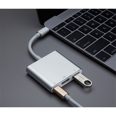 Hub Type C 3 trong 1 to HDMI 4K dùng cho máy tính laptop, Cáp chuyển đổi type C sang HDMI, USB,Cổng chuyển đổi Type C - Hàng chính hãng