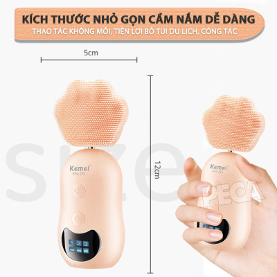 Máy rửa mặt đa năng 2in1 Kemei KM-293 điều chỉnh 3 mức tốc độ, kèm đầu lăn nâng cơ massage giảm thâm mắt - Hàng chính hãng