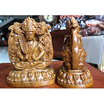 Tượng phật bản mệnh hư không tạng bồ tát ( Tuổi sửu_dần ) bằng gỗ bách xanh thơm nức kt 12×9×6cm_