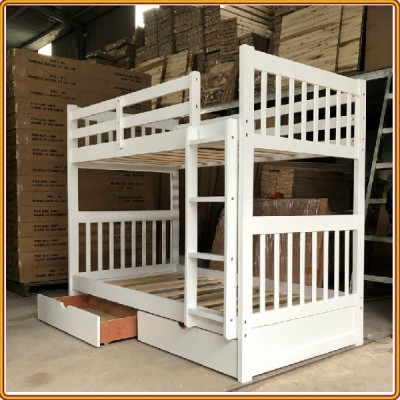 Giường 2 tầng Tundo màu trắng kèm 2 hộc kéo cầu thang treo 
