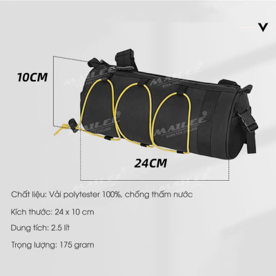 Túi đầu xe đạp tròn đa năng RZ-25 2.5 Lít cho xe đạp núi và đường phố, chống nước, vải POLYESTER, có quai đeo chéo - Mai Lee