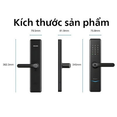 Bộ khóa cửa thông minh Bluetooth, vân tay, thẻ từ, mật khẩu và chìa cơ Philips DDL7300 - Hàng nhập khẩu