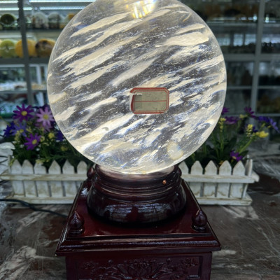 Bi đèn xoay phong thủy đá canxit trắng vân mây nặng 13,2 kg