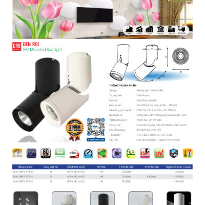 Đèn LED gắn nổi chiếu điểm ENA mẫu DRB 10W 12W 15W vỏ trắng vỏ đen