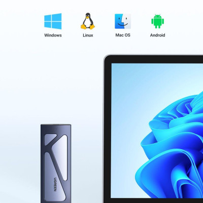 Ugreen UG15512CM578TK NVME USB type C 3.1 Gen2 tốc độ 10Gbps có kèm 2 cáp A-C + C-C dài 0.5M - hỗ trợ SSD 2Tb - Vỏ nhôm Box đọc ổ cứng SSD M.2 Màu Đe - HÀNG CHÍNH HÃNG