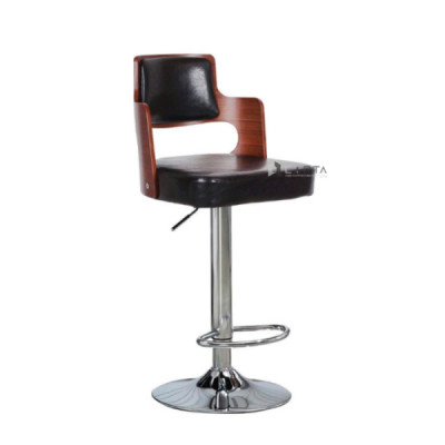 Ghế bar lưng gỗ màu nâu nệm đen CB2301-P Nội thất Capta Ghế quầy bar tăng giảm độ cao lưng tựa gỗ nệm PVC hiện đại chân thép mạ chrome bóng tại tp hcm