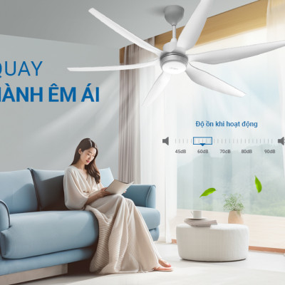 Quạt Trần Đèn Led Sunhouse Apex 6 cánh APF-7696, công suất 57W, cánh quạt sải rộng, điều khiển từ xa, Hàng chính hãng