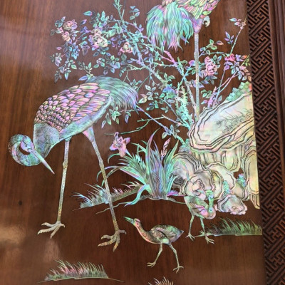 Tranh treo tường  gũ gụ ,tích hồng hạc  khảm ốc đỏ siêu đẹp kt 70×50x5cm 