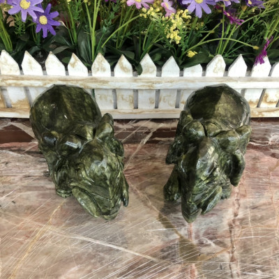 Cặp tượng con voi phong thủy đá ngọc Ấn Độ - Dài 15 cm