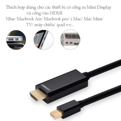 Ugreen UG20848MD101TK 1.5M màu Đen Cáp chuyển đổi Mini DP sang HDMI hỗ trợ phân phải 4K x 2K - HÀNG CHÍNH HÃNG