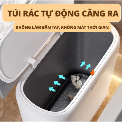 Thùng rác tự động căng túi rác 12L/15L DELIxVUSIGN thiết kế dáng dẹt tiết kiệm không gian, tối ưu nhà cửa
