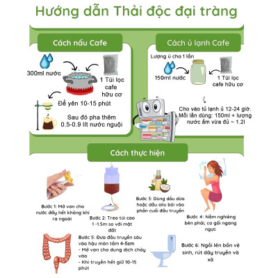 Cà phê xanh thải độc đại tràng (không rang), cà phê Robusta, cà phê enema mỗi gói 500g gồm 40 túi lọc tiện dụng