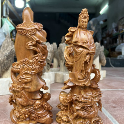 Tượng phật bà quan âm bồ tát bằng gỗ bách xanh thơm nức  kt 28×10×7vm