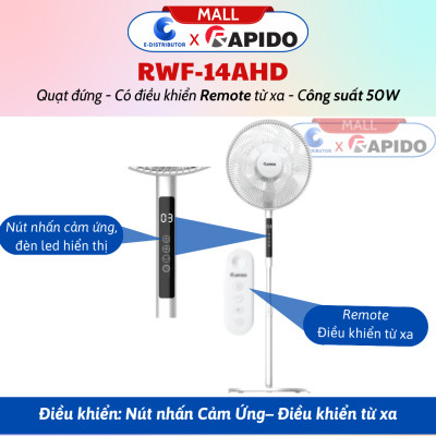 Quạt đứng Rapido RWF-16AHD / RWF-14AHD (Điều khiển từ xa) - Có Chức Năng Điều Khiển Remote Từ Xa - Hàng Chính Hãng - Bảo Hành 12 Tháng