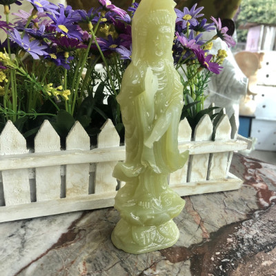 Tượng Phật Bà Quan Thế Âm Bồ Tát đứng đài sen cầu bình an đá ngọc Onyx - Cao 20 cm