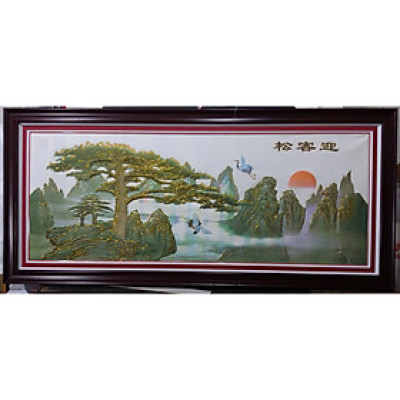 Tranh phù điêu kim sa ,tùng đón khách-K032