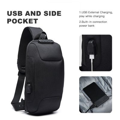Túi đeo ngực Ozuko làm từ vải oxford chống thấm nước có cổng sạc usb thích hợp mang đi du lịch cho nam