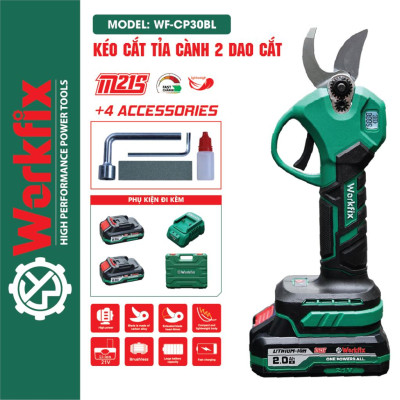 Kéo cắt cành pin WORKFIX WF-CP30BL, Động cơ Không chổi than, Màn hình led hiển thị- Bảo hành chính hãƞg.