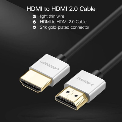 Ugreen UG30475HD117TK 0.5M màu Bạc Cáp tín hiệu HDMI chuẩn 2.0 sợi siêu nhỏ cao cấp - HÀNG CHÍNH HÃNG