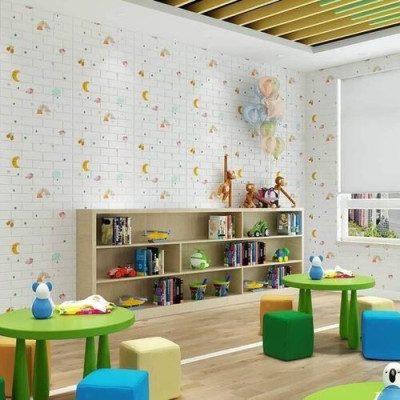 Bộ 15 Tấm Xốp Dán Tường 3D Hoạt Hình Cầu Vòng Dễ Thương, Dày Dặn Chống Va Đập 