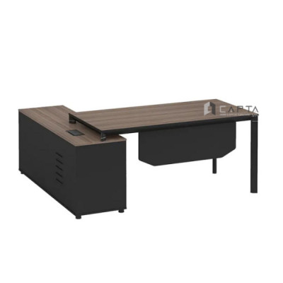 Bàn Giám đốc nhập khẩu TW2010-18W Nội thất Capta Bàn lãnh đạo gỗ MFC hiện đại màu nâu vàng kèm tủ phụ liền bàn chính màu đen tại hcm