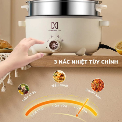 Nồi Lẩu Điện Đa Năng Mini Chống Dính Vân Đá Cao Cấp Công Suất 1000W, Nồi Điện Đa Năng Kèm Xửng Hấp Inox 28cm Dung Tích 4L Phù Hợp Cho Gia đình -Hàng Chính hãng MINIIN