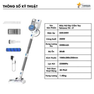 Máy hút bụi cầm tay TAHAWA TH-I7- Lực hút: 22000Pa- Pin: 2200mAh - Máy hút bụi đa năng, có nhiều đầu hút  - Bảo hành chính hãng 24 tháng, 1 đổi 1 trong 30 ngày. Hàng nhập khẩu chính hãng