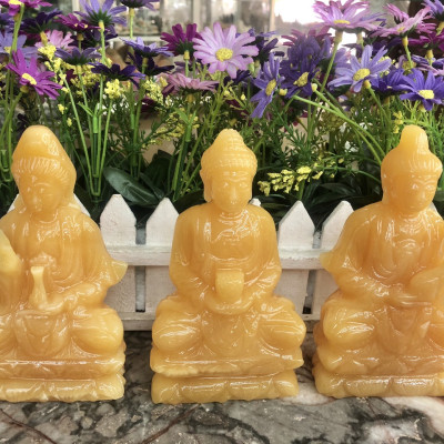 Bộ 3 Tượng Tam Thế Phật Tây Phương Tam Thánh ngồi đá ngọc hoàng long - Cao 15 cm