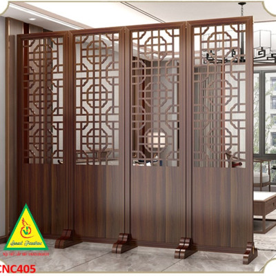 Vách ngăn phòng khách, vách ngăn tủ kệ bằng gỗ CNC405 - Nội thất lắp ráp Viendong adv