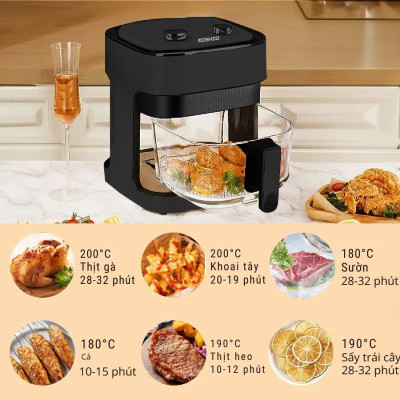 Nồi chiên không dầu thủy tinh Mishio MK373 - Dung tích 7 lít lòng nồi không bong tróc gỉ sét - Hàng chính hãng