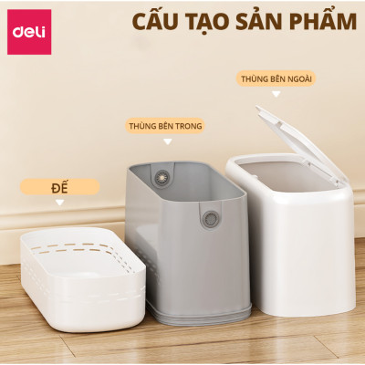 Thùng rác tự động căng túi rác 12L/15L DELIxVUSIGN thiết kế dáng dẹt tiết kiệm không gian, tối ưu nhà cửa