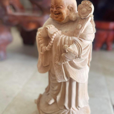 Tượng phật di lặc chúc phúc bằng gỗ ngọc am thơm nức kt cao 55×24×17cm 