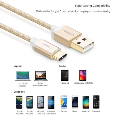 Ugreen UG20861US174TK 1.5M màu Vàng Dây USB 2.0 sang Type-C đầu nhôm dây bọc vinyl - HÀNG CHÍNH HÃNG