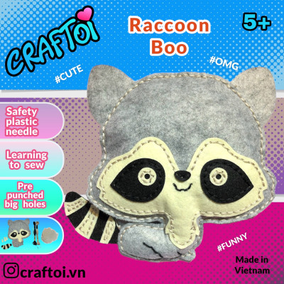 KIM NHỰA Bộ Thủ Công Trẻ Tự Làm Thú Bông 5+ RACCOON BOO Craftoi Felt Sewing toy prepunched holes plastic needle