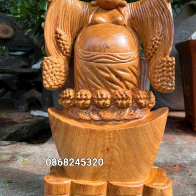 Tượng Phật Di lặc nghênh hỷ bằng gỗ hương  đá kt cao 40×22×9cm 