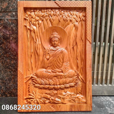 Tranh phật bổ sư  thích ca mẫu ni bằng gỗ hương đá kt 57×81×5cm 