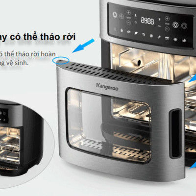 Lò chiên không dầu 12L Kangaroo KG12AF1A - Rapid Air - 1800W - Hàng chính hãng, Bảo hành 12 tháng