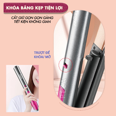 Máy duỗi tóc không dây Kemei KM-555 chuyên nghiệp điều chỉnh 4 mức nhiệt độ phù hợp mọi loại tóc - Hàng chính hãng