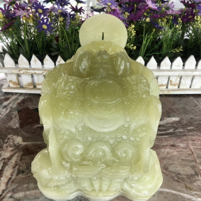 Tượng Cóc Ba Chân, Cóc Ngậm Tiền, Thiềm Thừ phong thủy chiêu tài lộc đá ngọc Onyx - Dài 20 cm