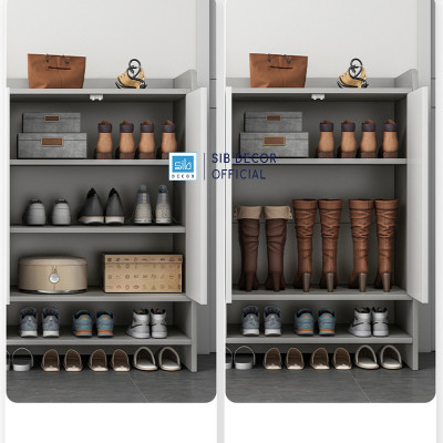 Tủ Giày Gỗ Nhiều Ngăn Đa Năng Màu Đen Phối Xám Thương Hiệu SIB Decor TG21