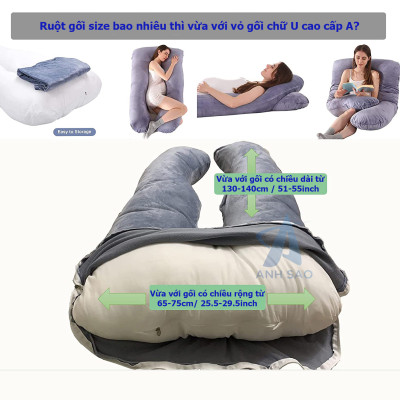 1 Vỏ gối ôm chữ U cho bà bầu vải nhung mềm mịn cao cấp A 70 x 145 x 15 cm ( không gồm ruột)
