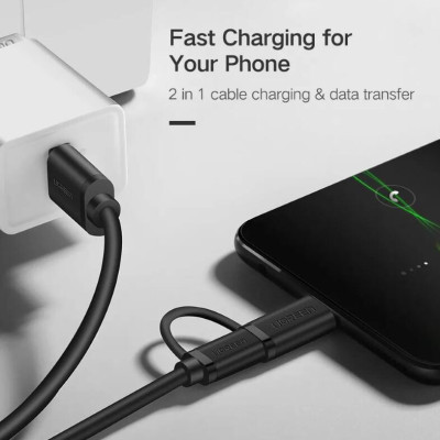 Ugreen UG30177US142TK 1.5M màu đen Cáp USB-A 2.0 sang Micro USB + USB-C - HÀNG CHÍNH HÃNG