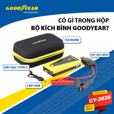Bộ Kích Bình Cho Xe Hơi 400A GOODYEAR GY-2626 Đa Chức Năng Sạc Dự Phòng 6400mAh Tích Hợp La Bàn - Nhập Khẩu Chính Hãng