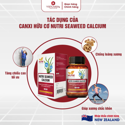 [Tặng Kem bôi khớp Stabil] Combo 2 Hộp Canxi Hữu Cơ New Zealand Nutri Seaweed Calcium 60 Viên - Bổ Sung Canxi, Tăng Chiều Cao, Chống Loãng Xương