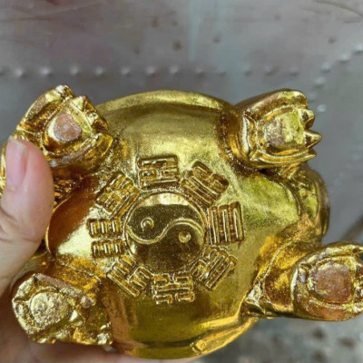 CẶP Tượng long quy bằng gỗ bách xanh kt 15×10×9cm sơn pu dát vàng cao cấp 