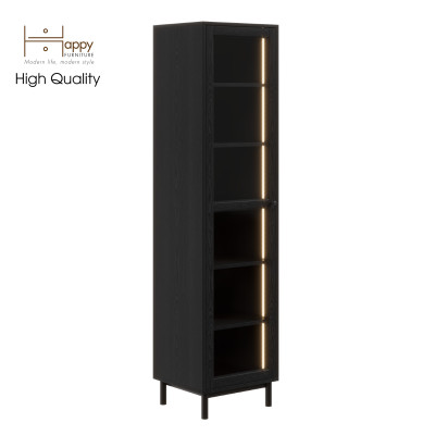 [Happy Home Furniture] CATY , Kệ sách 6 tầng cửa kính size nhỏ tích hợp đèn LED - chân sắt , 45cm x 40cm x 180cm (DxRxC), KSA_018_LED
